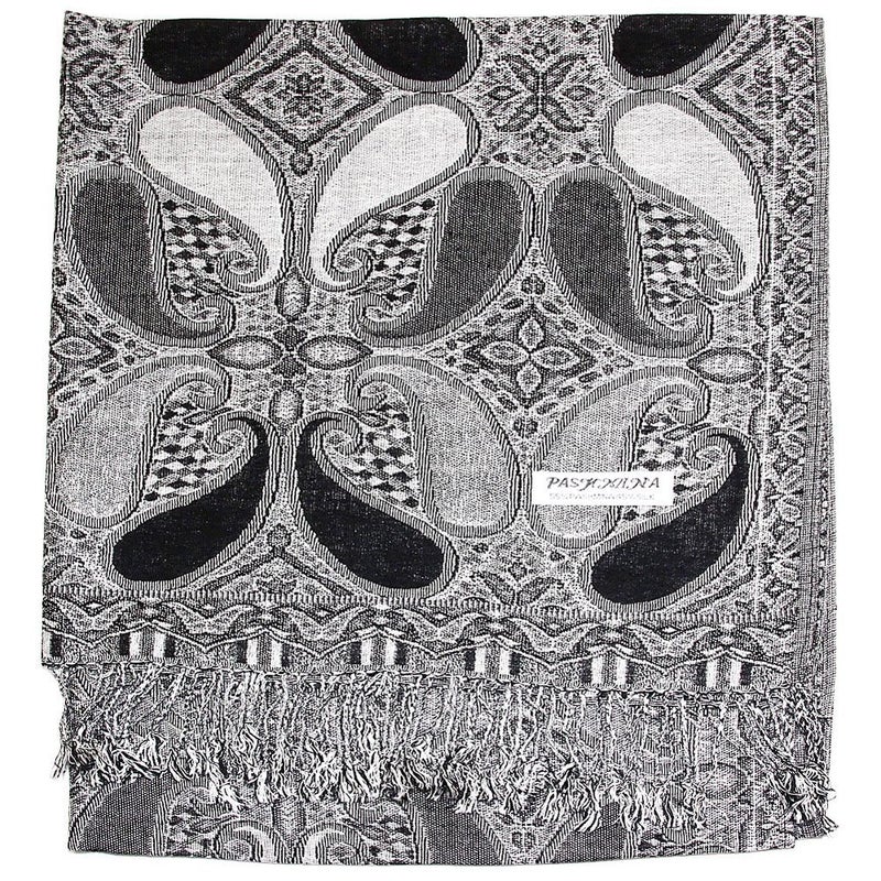 Falari Women's Woven Pashmina Shawl Wrap Scarf 80" x 27" Black Grey White - Image 1